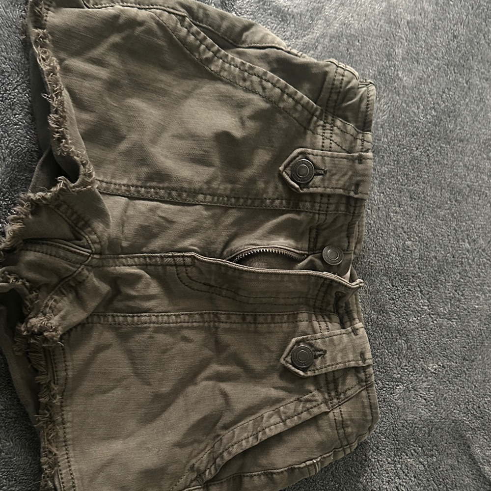 Olive Green Frayed Hem Shorts